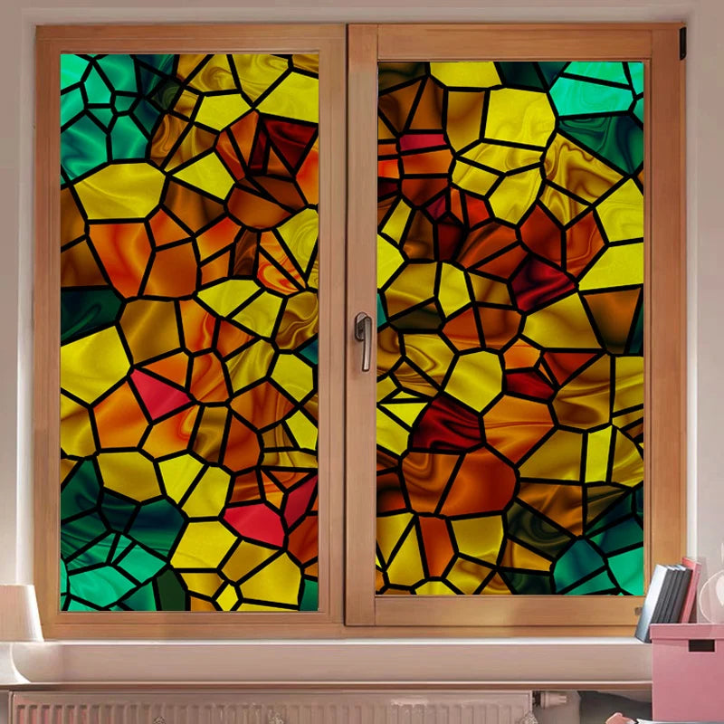 Stained Glass Window Film, Frosted Privacy Static Cling, Retro Stickers for Bathroom, Cabinet, Door, Home Decor, Skylight Covers
