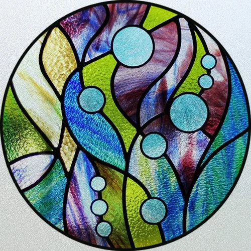 Customized Stained Glass Window Glass Films,Privacy Frosted Static Cling, Classic Pattern for Round Door, Home Decor