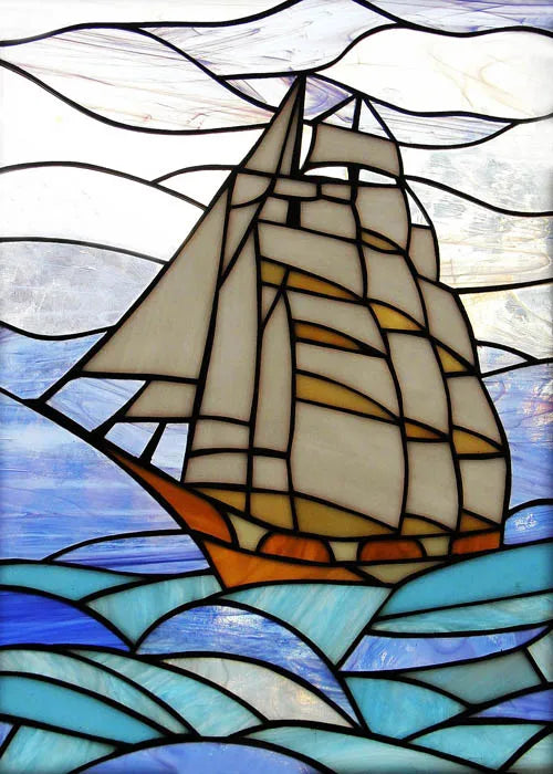 Window Film Stained Glass Stickers,Custom size Static Cling,Print Castle Church landscape Sailboat Sticker,Office Home Decor