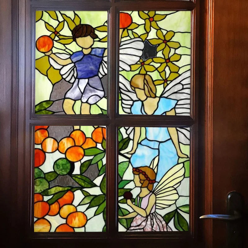 Custom Size Window Stained Glass Films,Mermaid,Flower, Fairy,People Painting Stickers for Bathroom, Door, Office, Home Decor