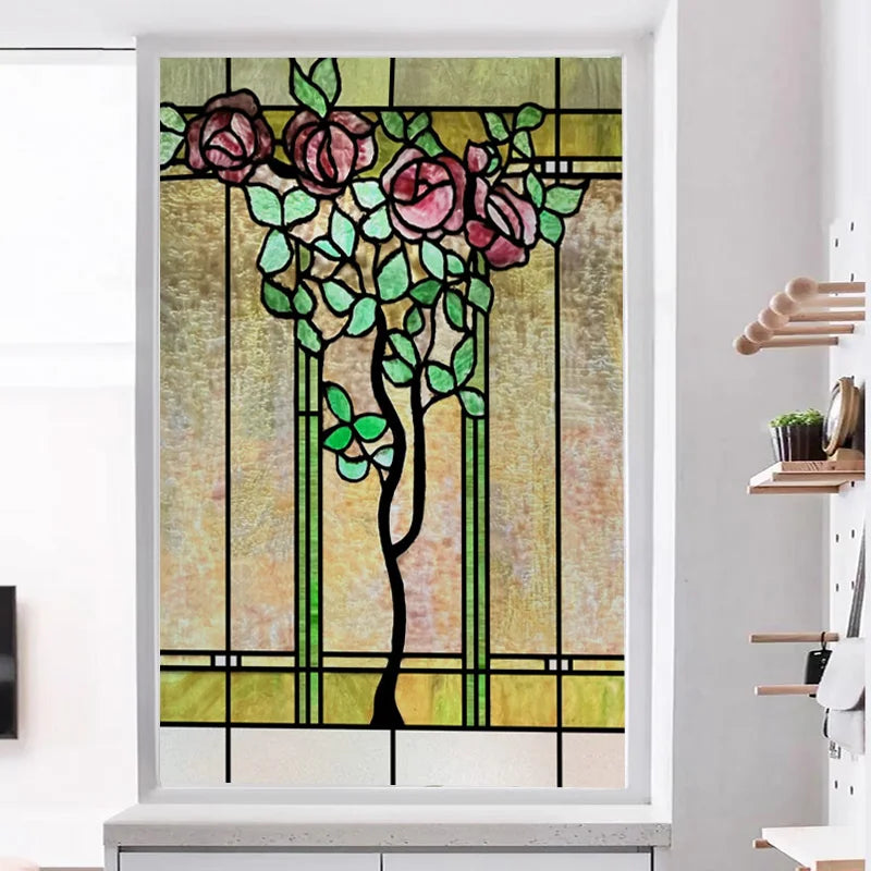 Stained Glass Window Films,Static Cling, Customized Retro Vintage Sticker,Frosted,Privacy, Easy to install