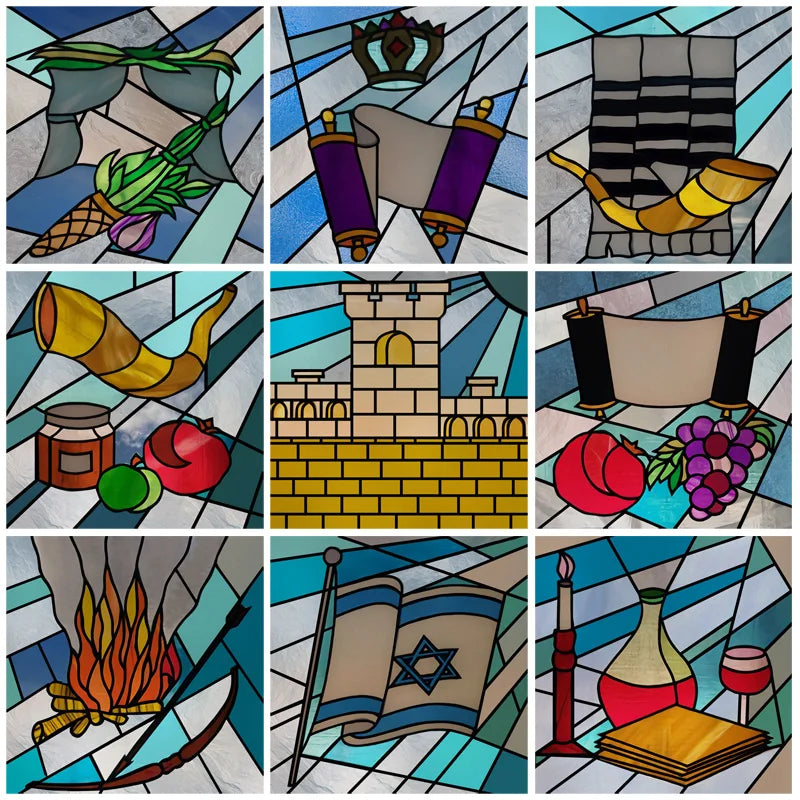 Custom Size Window Film, Stained Glass Films, Square Window Sticker, Retro Church Frosted Static Cling, Door Glass Home Decor