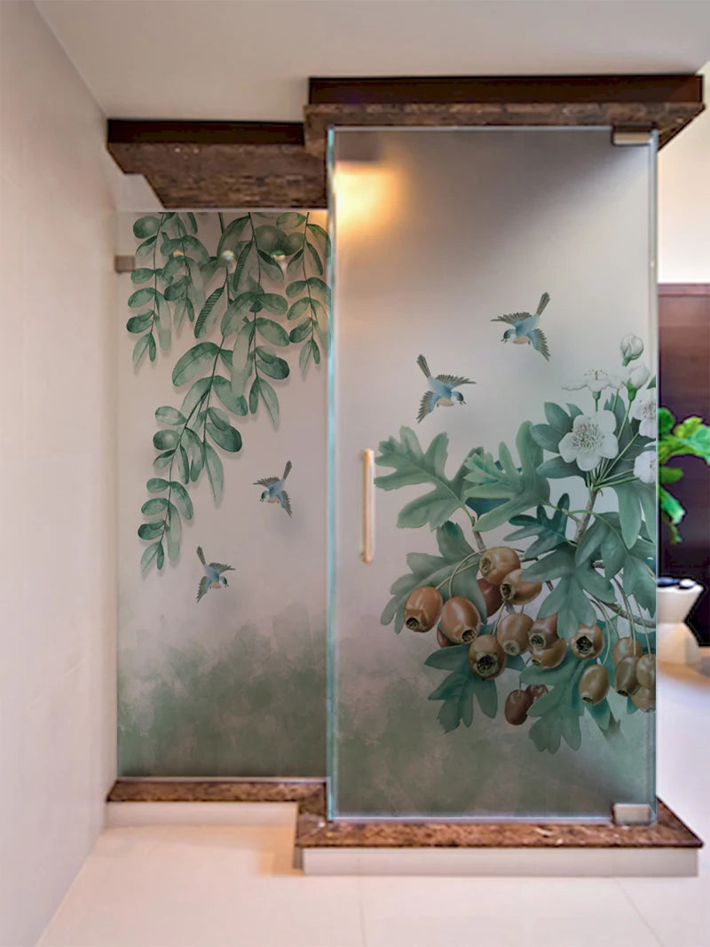 Green plant glue-free electrostatic glass film sticker window grille sticker toilet bathroom opaque privacy Custom window film