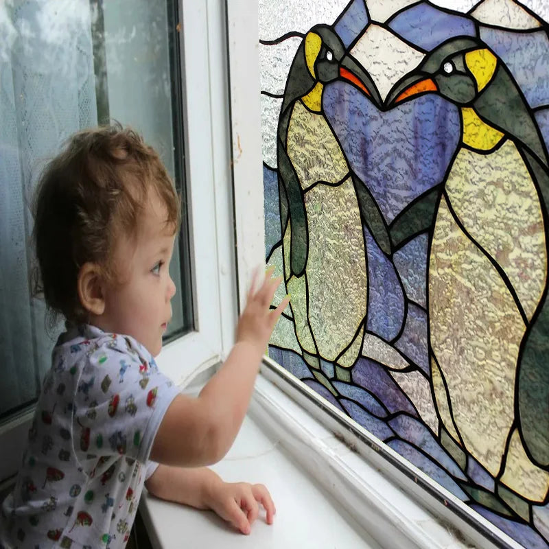 Frosted Stained Glass Window Film, Customized Art Deco Design, Static Cling Door Sticker,Home Decor Foil, Treatment