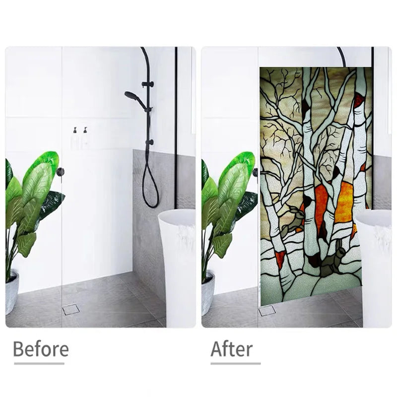 Custom Size Stained Glass Stickers,Static Cling,Frosted Privacy Print Tree, Window Door, Home Decor