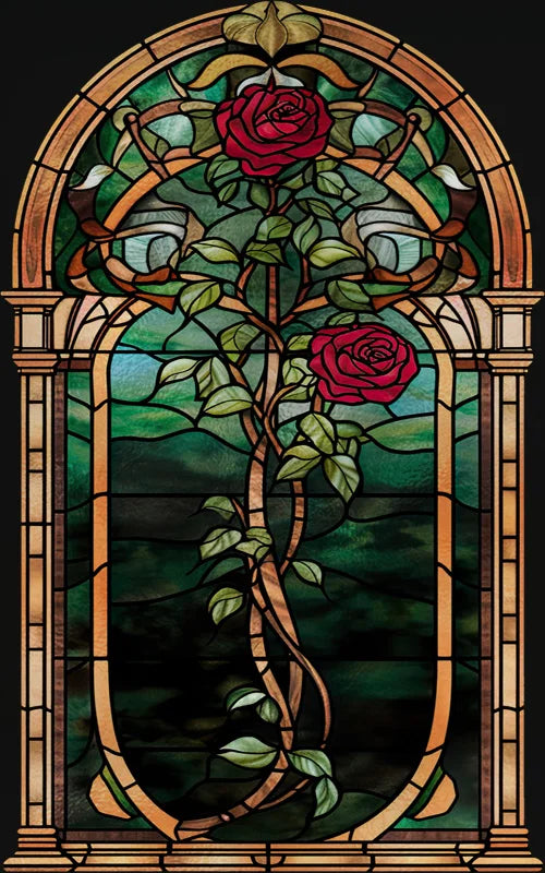 Rose Stained Glass Window Film, Frosted Window Film, ,Privacy,No Glue, Static Cling, Home Decorative