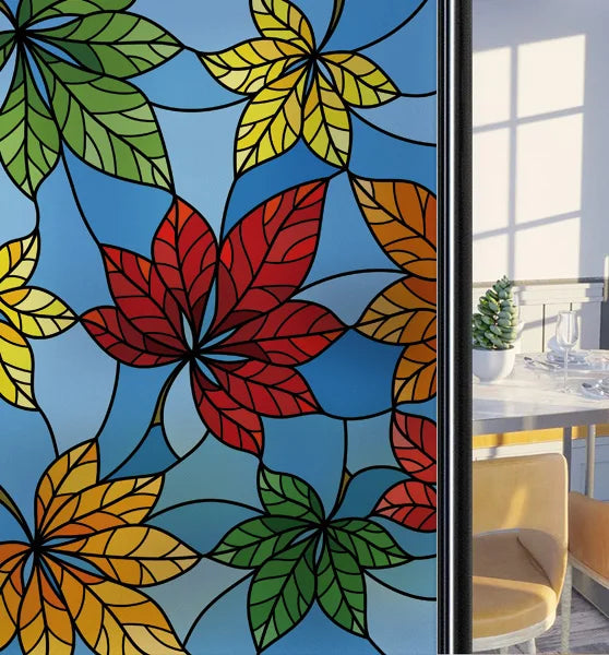 Customized Frosted Stained Glass Window Film, Art Deco Design Leaves,Static Cling, Remove Door Sticker,Home Decor