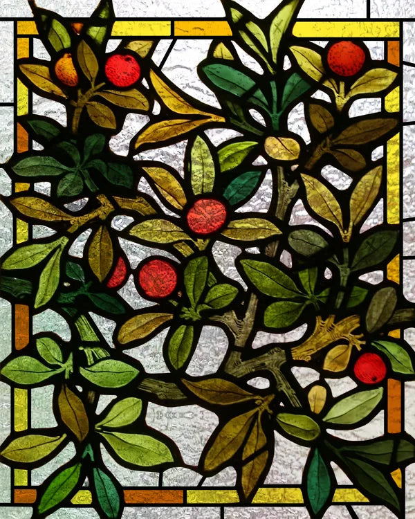 Frosted Stained Glass Window Film, Customized Decor Design, Red Bayberry Static Cling Sticker,Home Decor Foil, Treatment