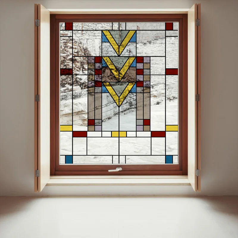 Stained Glass Window Film Transparent Glass Sticker Static Cling Prairie Scottish Style Office Door Anticollision Home Decor