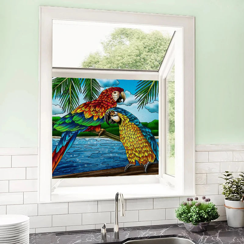 Window Film Frosted Stained Glass Films Static Cling Privacy Door Sticker Kitchen Office Home Decor Birds Peacock Customized