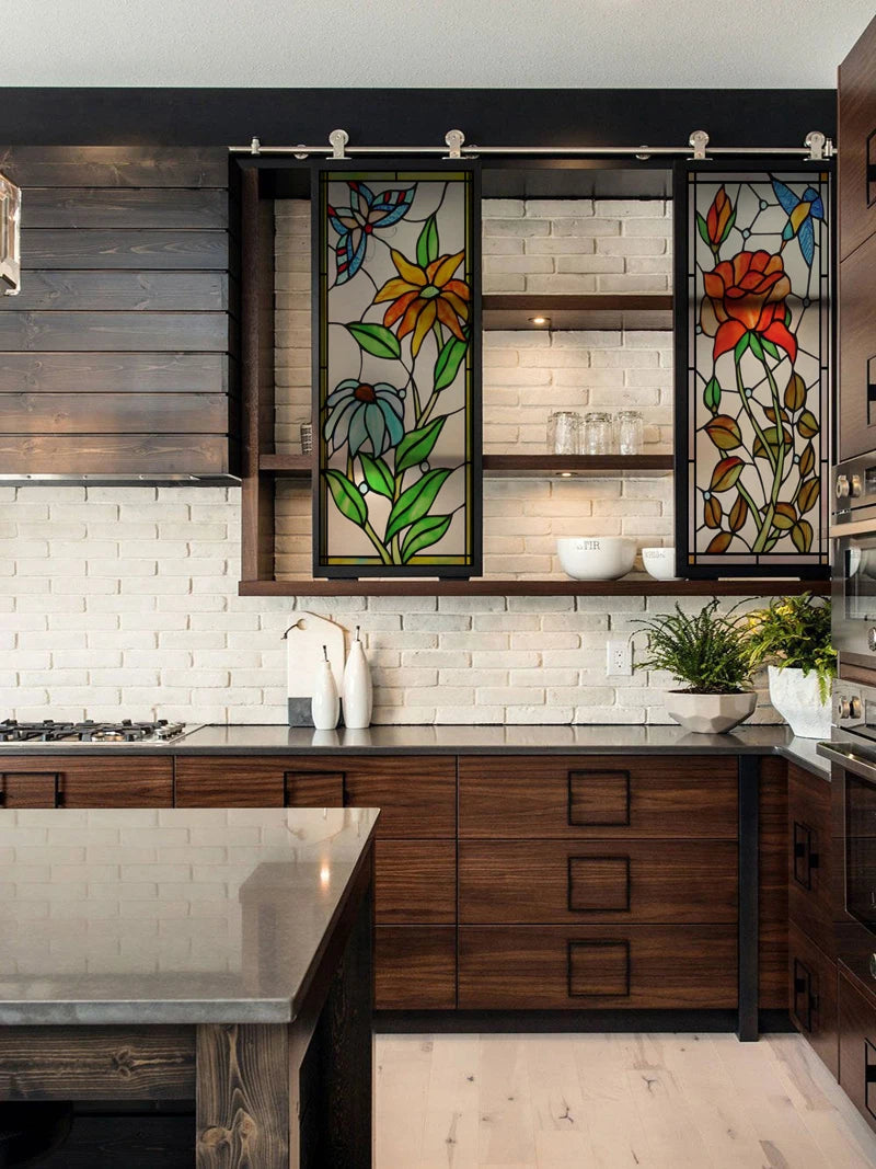 Custom Size Stained Glass Window Film Frosted Privacy Static Cling Retro Prairie Style Stickers Shower Kitchen Home Decor Flower