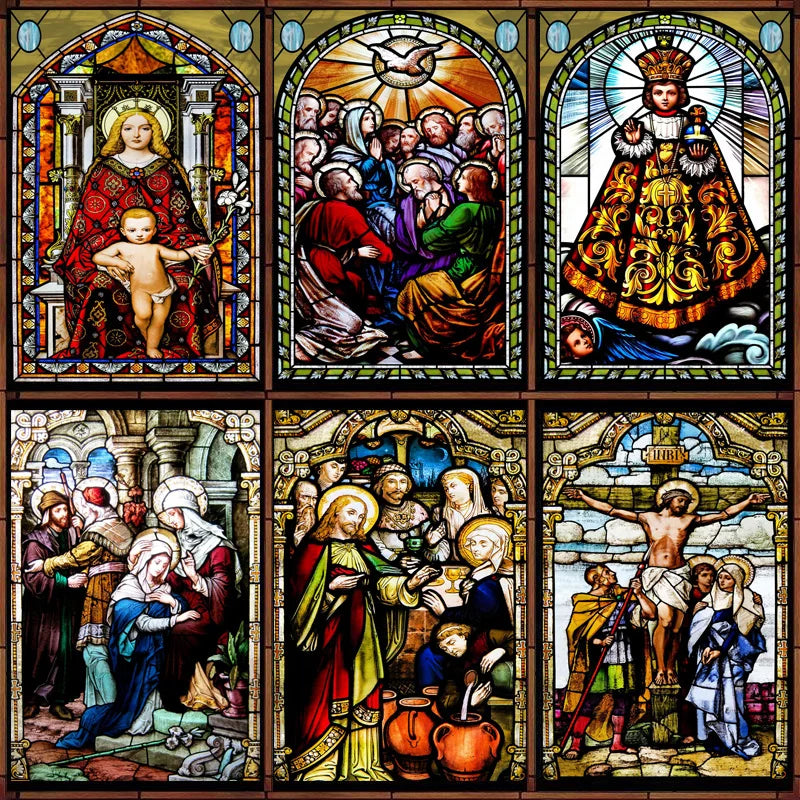 Custom Frosted Stained Glass Window Film, Static Cling ,Church Jesus Christ Blessed Mary Stickers, Window Treatment, Home Decor