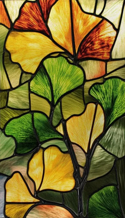 Window Film Stained Glass Films,Frosted Static Cling,Light-transparent Opaque Privacy Sticker,Home Decor,Ginkgo Leaf,Leaves