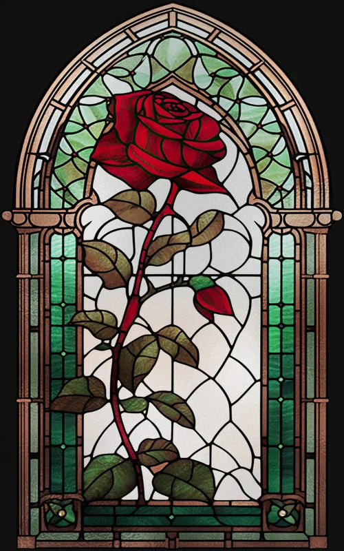 Rose Stained Glass Window Film, Frosted Window Film, ,Privacy,No Glue, Static Cling, Home Decorative