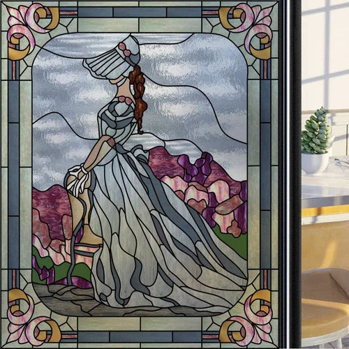 Custom Size Glass Window Film,Static Cling Stained Glass Films,Foil Retro Stickers,For Girl's Room Bathroom Kitchen Door Home
