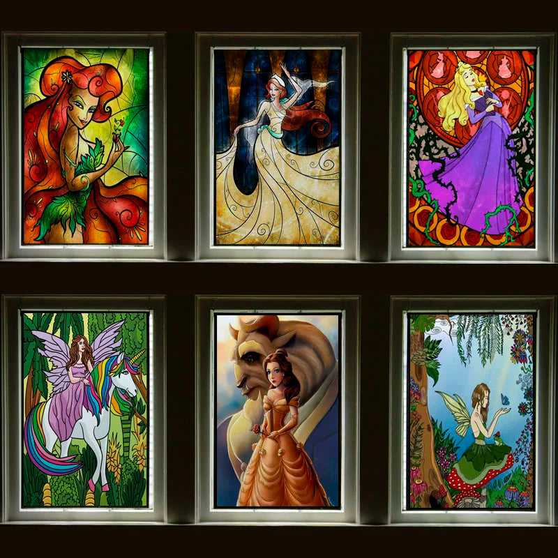 Custom Stained Glass Films Window Film Frosted Sticker Princess Prince For Kids Room Door Stickers Light Box Poster Home Decor
