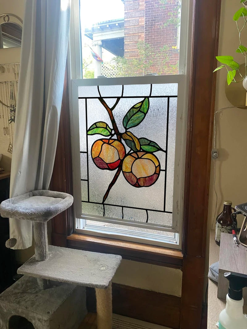 Custom Size 3D Matte Window Film, Stained Glass, Decorative UV Window Sticker, Privacy Frosted Static Cling Fruit, Home Decal