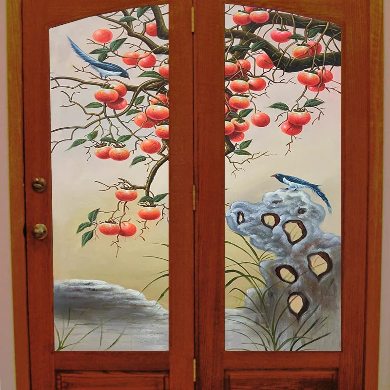 Stained Glass Films Static Cling Window Stickers Opaque Frosted Surface Bedroom Bathroom Decor Window Film Privacy Green Leaves