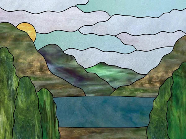 Landscape Painting Stained Glass Films, Transom Windows Film, Opaque Sticker, Self Adhesive, Static Cling, Custom Size