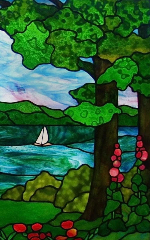 Custom Size Stained Glass Stickers,Static Cling,Frosted Privacy Print, Tree,Rivers for Window, Door, Home Decor