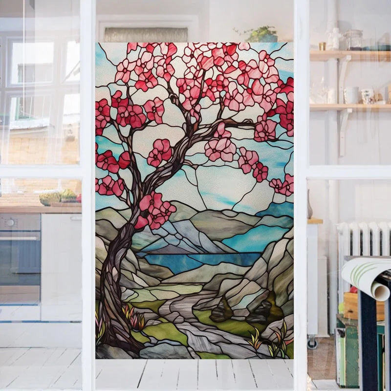 Window Film Frosted Stained Glass Films,Customized Art Design Static Cling Sticker,Rose Flower Home Decor Foil Window Treatment