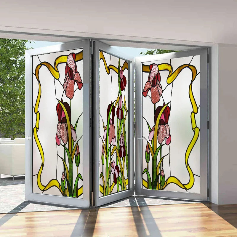 Frosted Stained Glass Window Film, Print Flowers, Static Cling,Privacy Door Sticker,Kitchen, Office, Home Decor, Customized