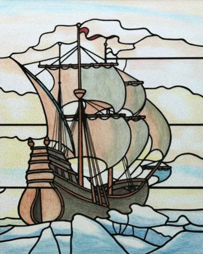 Frosted Stained Glass Window Film, Static Cling, Retro Door Sticker,Kitchen, Office, Home Decor, Customized,Sailboat