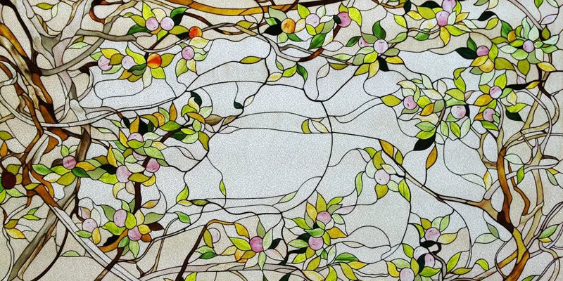 Window Film Stained Glass Stickers,Custom size Static Cling Frosted Privacy,Bird Tree Print For Transom Window Glass Home Decor