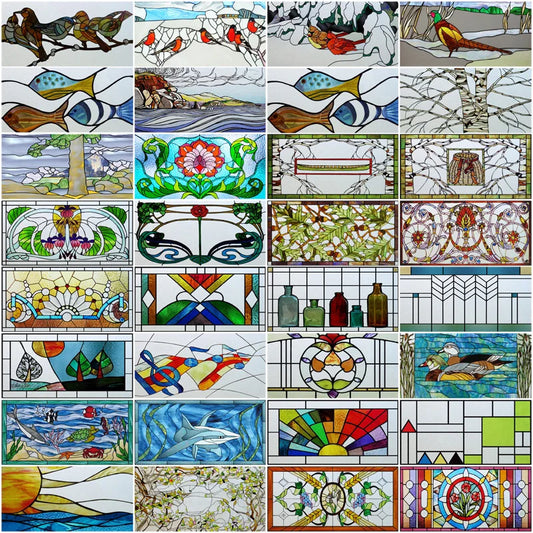 Window Film Stained Glass Stickers,Custom size Static Cling Frosted Privacy,Bird Tree Print For Transom Window Glass Home Decor