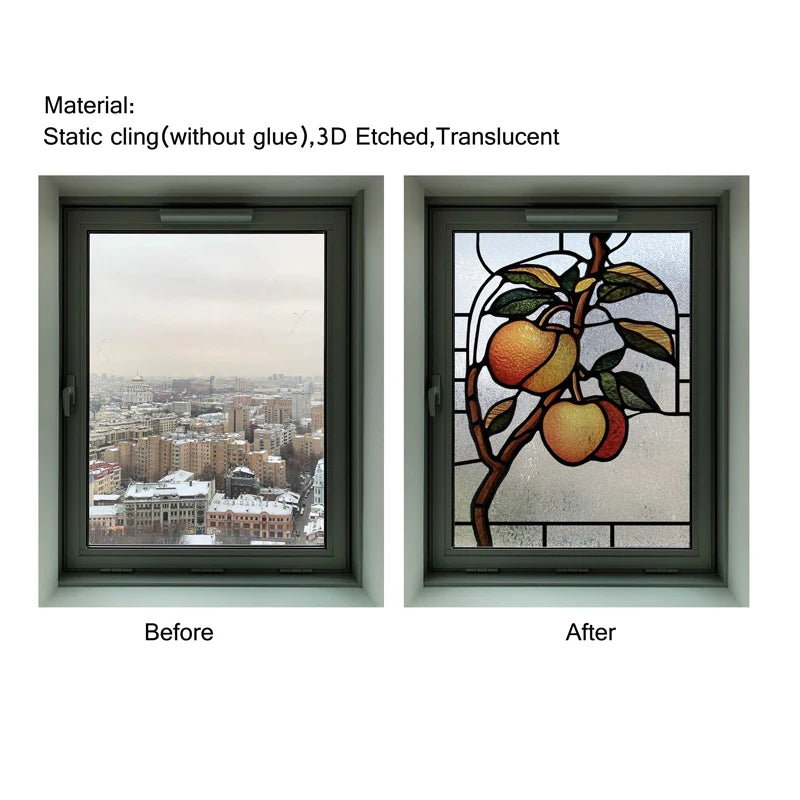 Custom Size 3D Matte Window Film, Stained Glass, Decorative UV Window Sticker, Privacy Frosted Static Cling Fruit, Home Decal