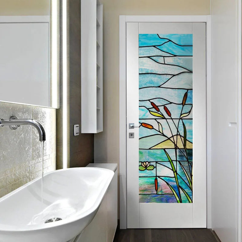 Custom Size Window Film, Stained Glass Films, Frosted Privacy, Retro Church Style, Colorful Door Sticker, Shower, Bathroom