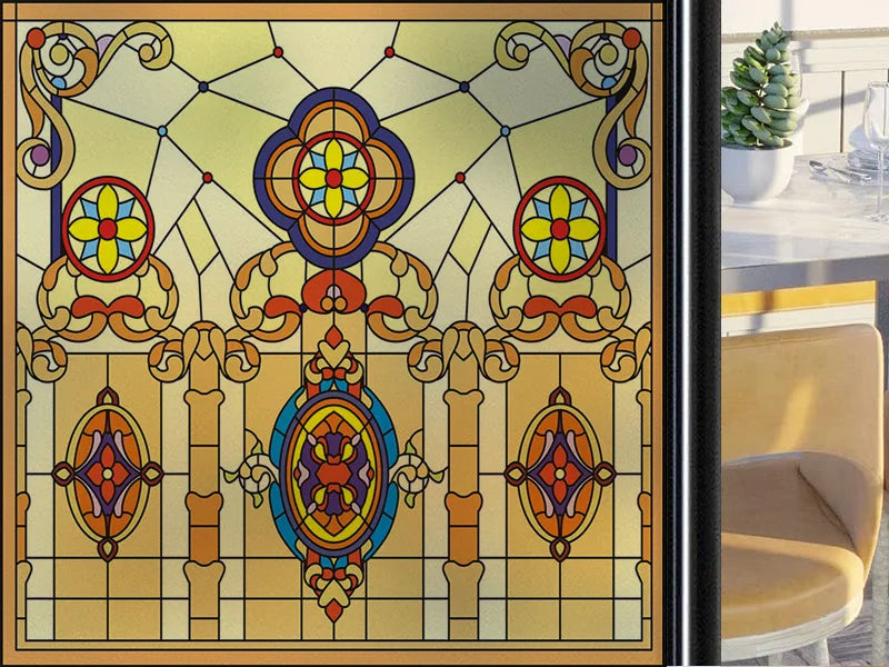 Frosted Stained Glass Window Film, Customized Art Deco Design, Static Cling Door Sticker,Home Decor Foil, Treatment