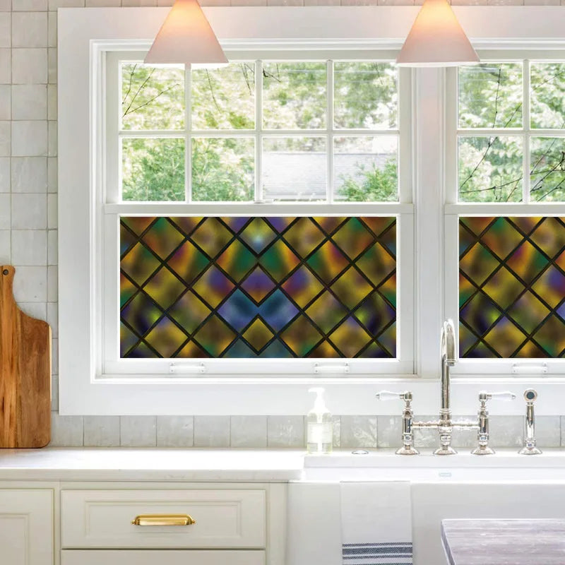 3D Red Square Window Film Print Sticker, Cling Stained Glass Films, Privacy Films, Door Sticker, Office, Home Decor, Customized