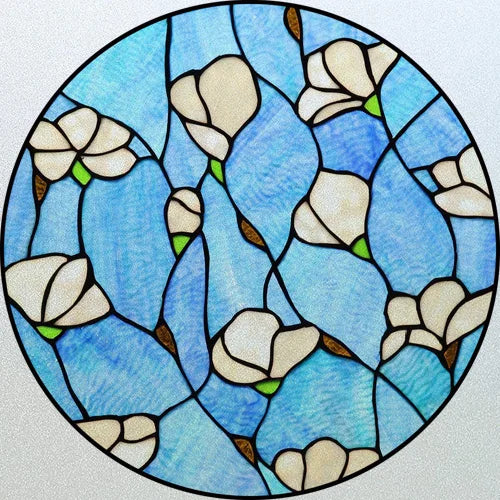 Customized Stained Glass Window Glass Films,Privacy Frosted Static Cling, Classic Pattern for Round Door, Home Decor