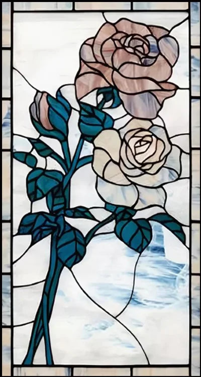 Window Film Stained Glass Stickers,Custom size Static Cling Rose,Flower Privacy Films Door Sticker Kitchen Office Home Decor