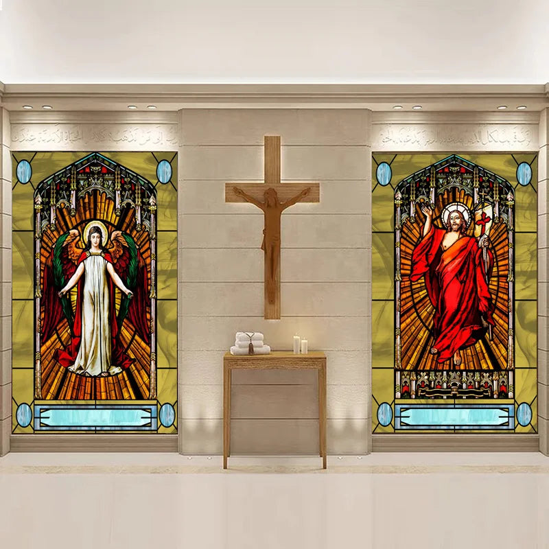 Custom Frosted Stained Glass Window Film, Static Cling ,Church Jesus Christ Blessed Mary Stickers, Window Treatment, Home Decor