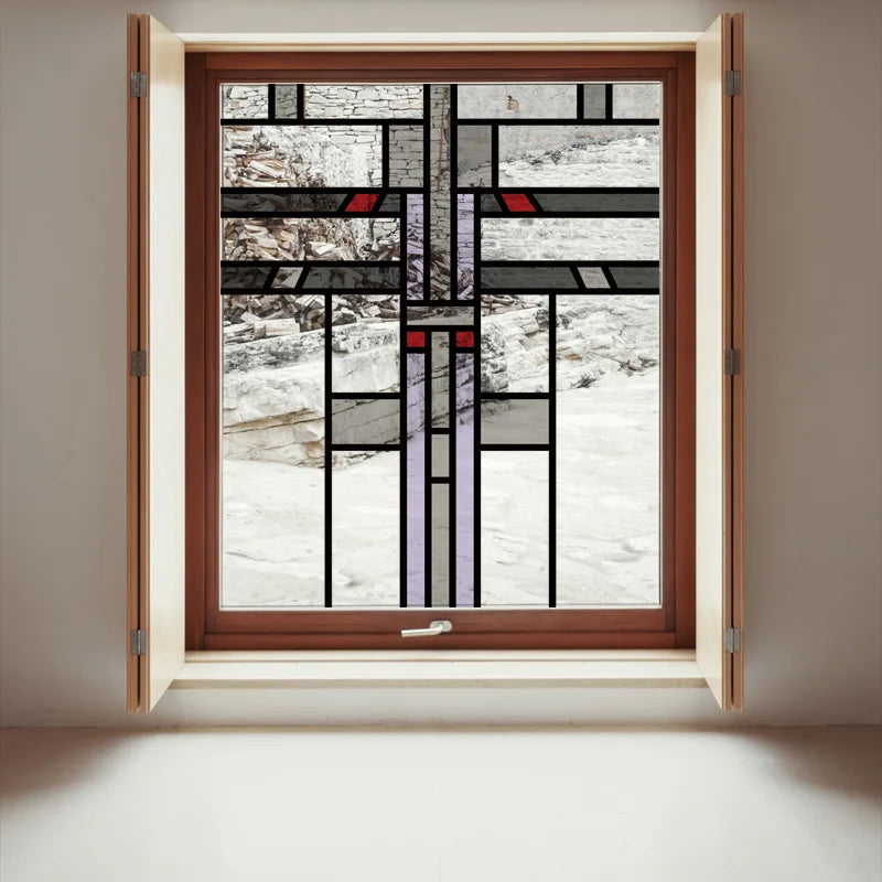 Stained Glass Window Film Transparent Glass Sticker Static Cling Prairie Scottish Style Office Door Anticollision Home Decor
