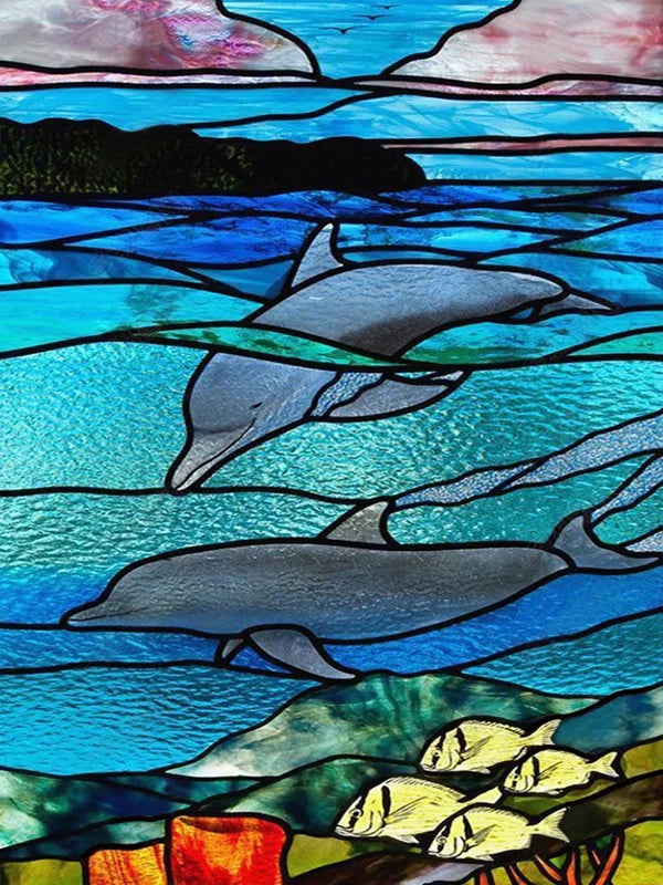 Custom Size Glass Window Film Static Cling Frosted Glass Films Stickers For Wardrobe Bathroom Kitchen Door Fish Dolphin Poster