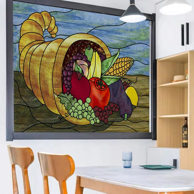 Window Film Stained Glass Stickers,Custom size Static Cling Frosted,Flower Bird Tree Print For Transom Window Glass Home Decor