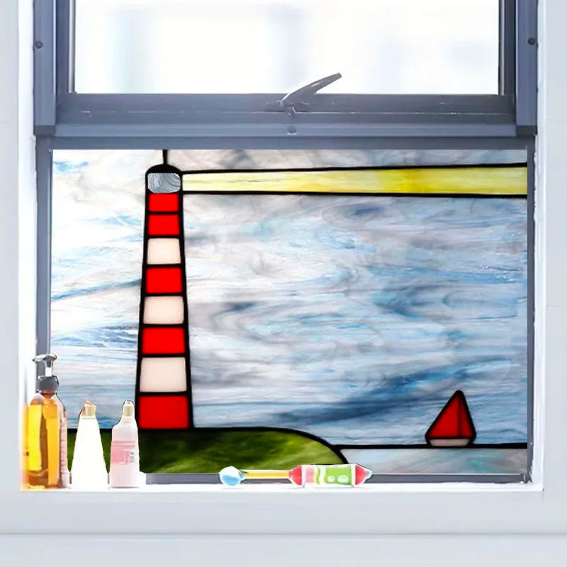 Glass Films Window Sticker Static Cling Frosted Home Decor Private Tint-Film For Door Window Cabinet Wardrobe Lighthouse