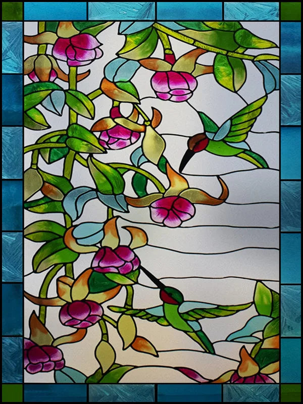 Frosted Stained Glass Window Film, Customized Art, Peacock Hummingbird Static Cling Sticker,Home Decor, Treatment