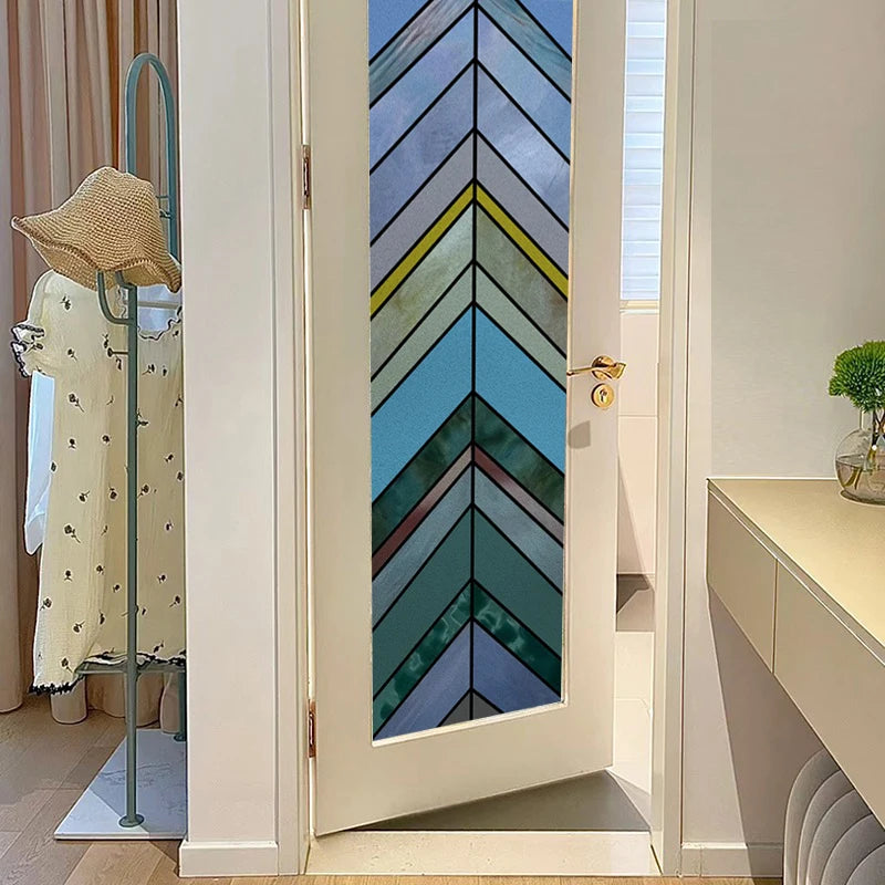 Custom Size Stained Glass Window Film,Frosted Privacy, Static Cling,Retro Rainbow Colors Stickers,Kitchen Bathroom Door, Home
