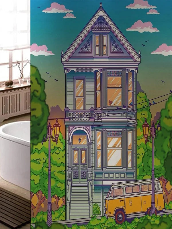 Stained Glass Window Film, Frosted Glass Sticker, Custom Size Castle Cartoon Pattern for Kids Room Door, Poster, Home Decor