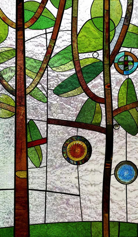 Stained Glass Vinyl Window Stickers Frosted Surface Bedroom Bathroom Decor Window Film Privacy Lucky tree Custom Size