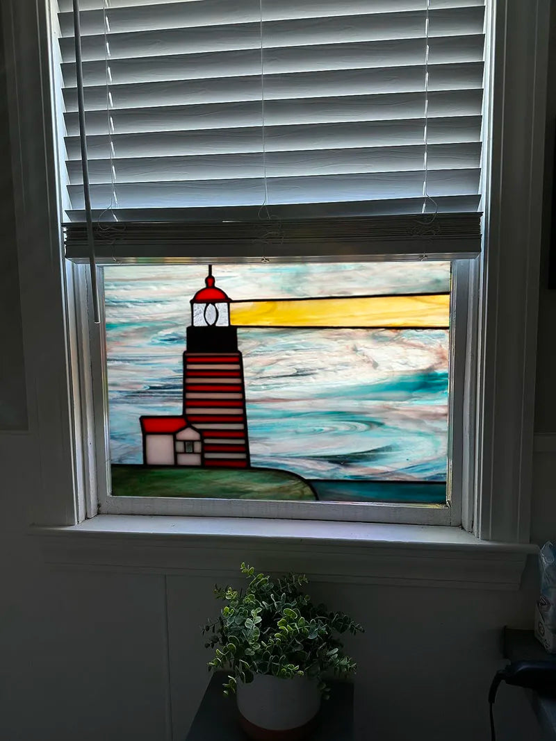 Glass Films Window Sticker Static Cling Frosted Home Decor Private Tint-Film For Door Window Cabinet Wardrobe Lighthouse
