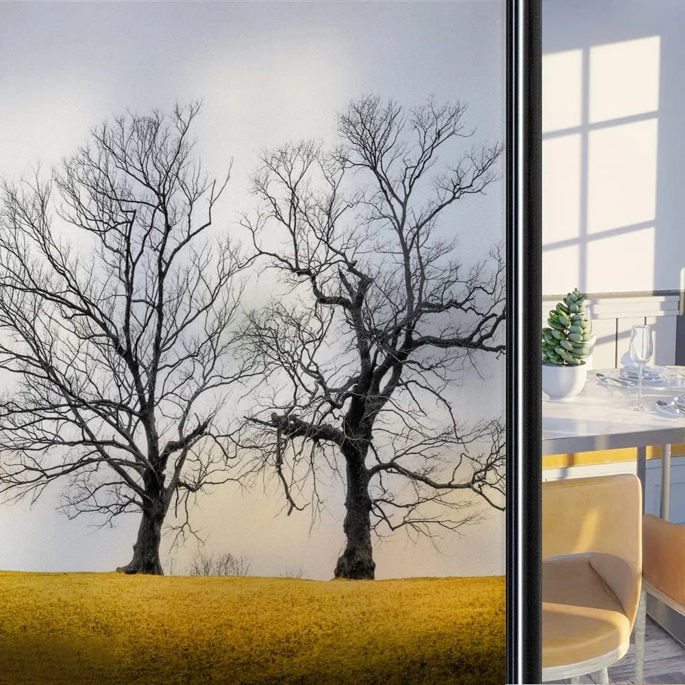 Custom Size Stained Glass Window Film,Frosted Privacy, Static Cling, Door Sticker,Bathroom, Home Decor, Tree, Mountain