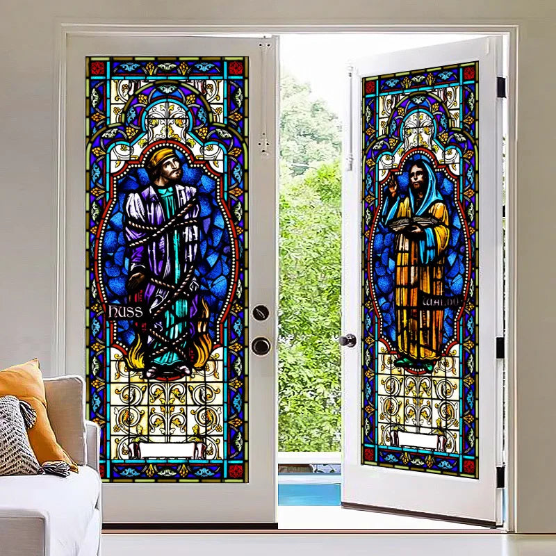 Religious Stained Glass Films,Frosted Window Sticker,Christ Gothic Styles Painting, Church Prayer Room, House of Worship Home