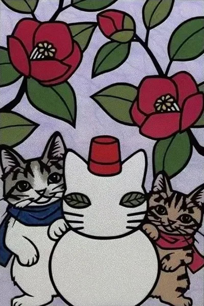 Customized Stained Glass Film Window Films Static Cling Frosted Sticker Japanese-Style Home Decor Cat  Cherry Blossom Poster