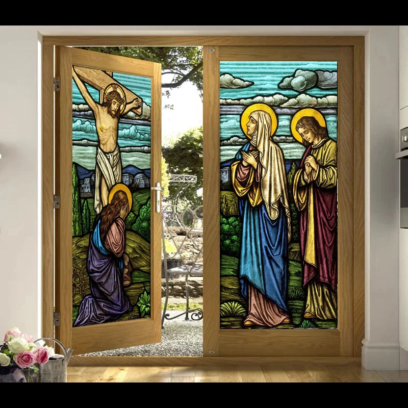 Custom size Window Stained Glass film Door sticker Christian Pictures Wall Stickers Glass decor church Jesus Poster