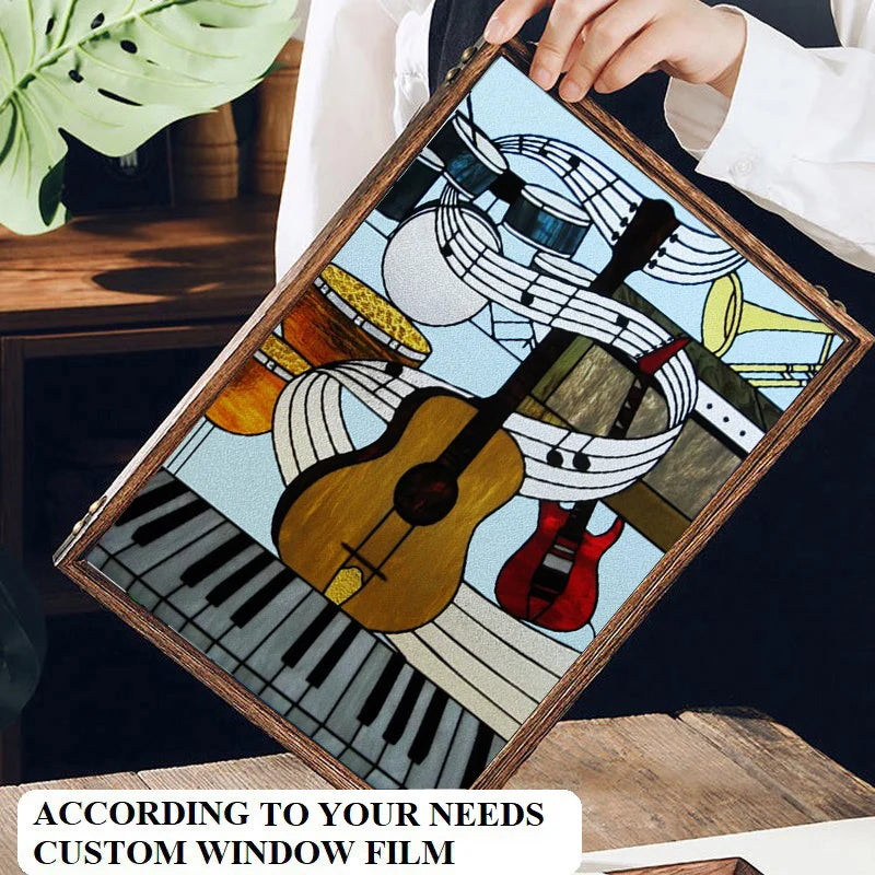 Custom Size Stained Glass Window Film Door Stickers Frosted Privacy Protection Reusable Removable Home-Decor Window Covering